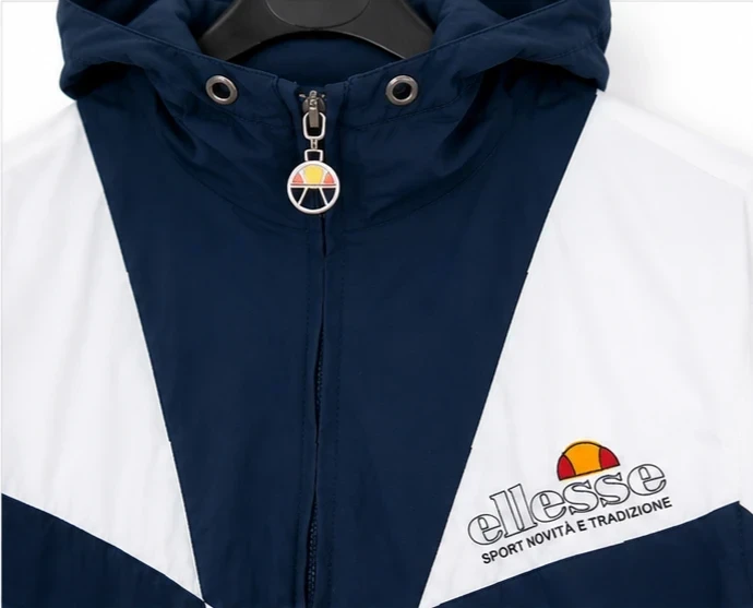 Vintage Ellesse herenjas blauw marine en wit met capuchon - Maat S – photo 2